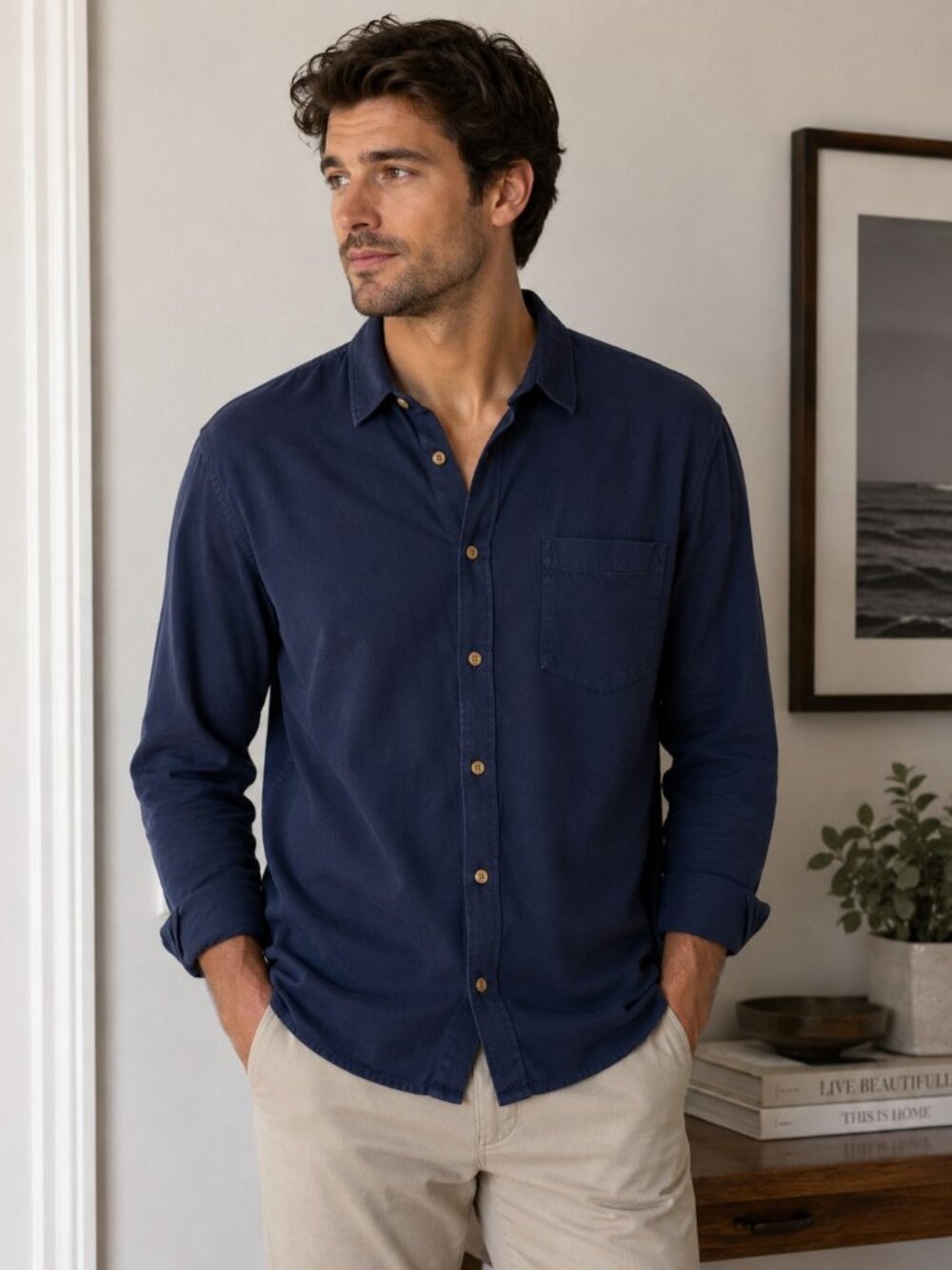 Tailor Vintage Men's Navy Blue Button-Down Shirt - Size XL